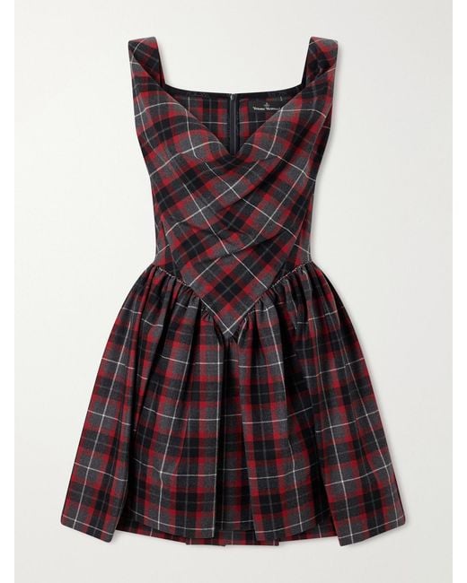 Vivienne Westwood Purple Sunday Draped Checked Wool-Blend Mini Dress