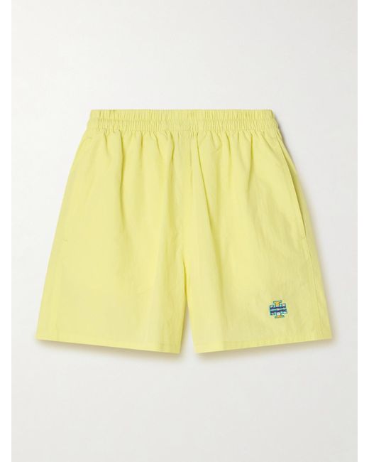 Tory Sport Yellow Embroidered Crinkled-Shell Shorts
