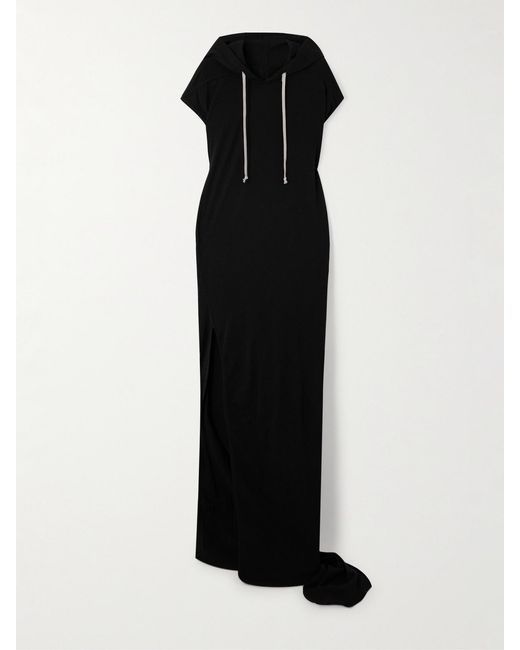 Rick Owens Black Edfu Hooded Cotton-Jersey Maxi Dress
