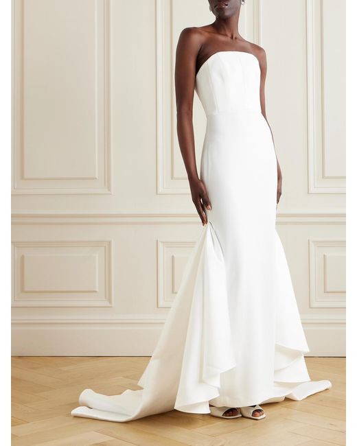 Solace London Natural Jodi Strapless Crepe And Satin-twill Gown