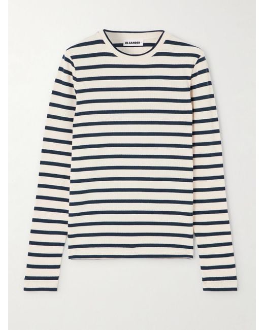 Jil Sander Gray Oberteil Aus Gestreiftem Baumwoll-Jersey