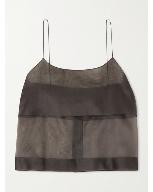 Calvin Klein Brown Carmen Layered Silk-Organza Top