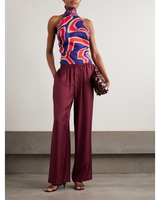 Emilio Pucci Red Printed Silk-Twill Halterneck Top