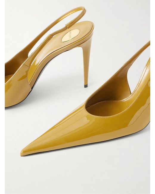 Saint Laurent Metallic Guermantes Patent-Leather Slingback Pumps