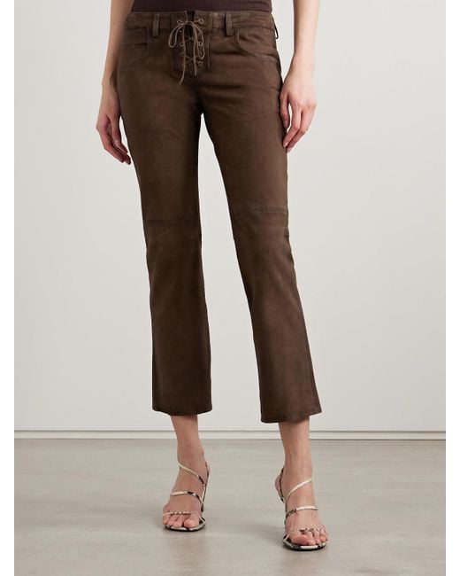 Isabel Marant Brown Vanel Hose Mit Geradem Bein Aus Veloursleder Mit Schnürung