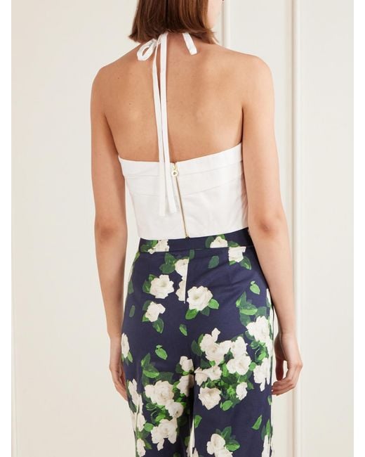 Carolina Herrera White Floral-Appliquéd Cotton-Blend Halterneck Top