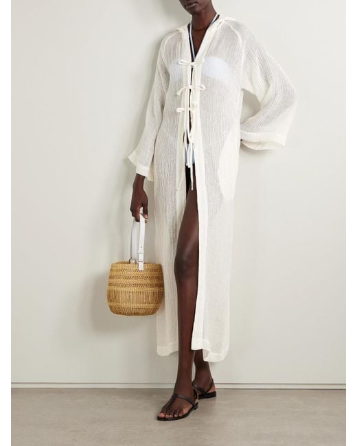 Cafetan À Capuche En Gaze De Lin Mélangé Froissée Lisa Marie Fernandez en coloris White