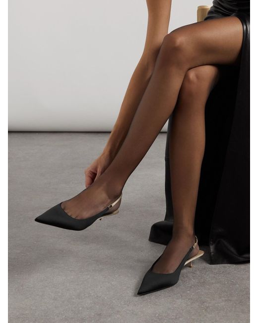 Saint Laurent White Cherish Two-Tone Satin Slingback Pumps