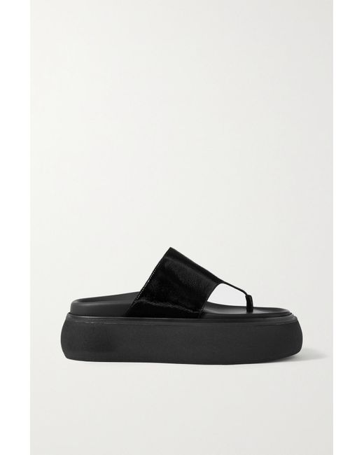 black leather platform flip flops
