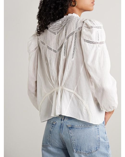 Doen White Adelphine Crochet-Trimmed Pintucked Organic Cotton-Voile Blouse