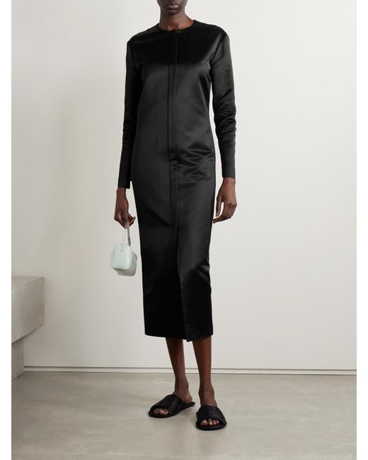 The Row Black Iside Duchesse-Satin Midi Dress