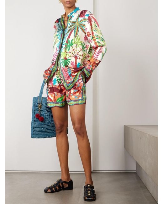 Emporio Sirenuse White Louis Barthélemy Pleated Printed Silk-Twill Shorts