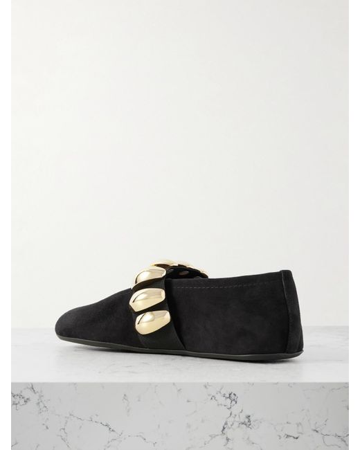 Alaïa White Embellished Suede Ballet Flats