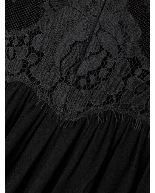Zimmermann Black Gathered Lace-Trimmed Crepe Midi Dress