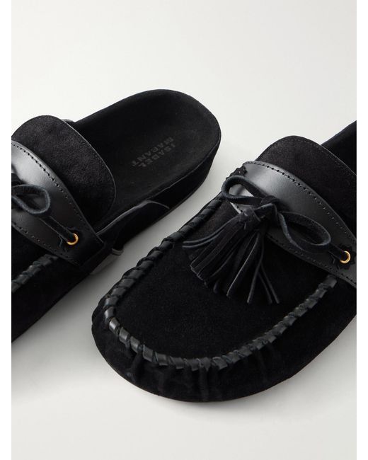 Isabel Marant Black Malvin Leather-Trimmed Suede Mules