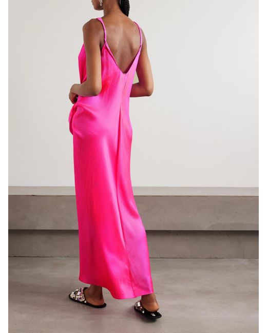 J.W. Anderson Pink Tie-Detailed Crinkled-Silk Maxi Dress