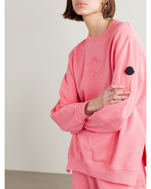 Moncler Pink Debossed Cotton-Jersey Sweatshirt