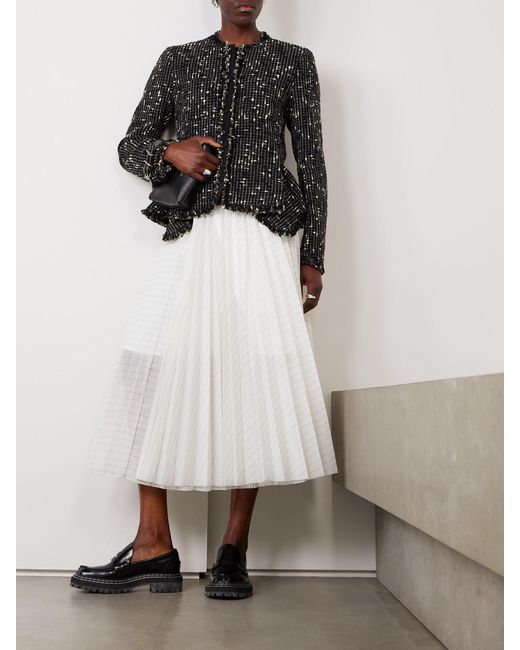 Moncler Black Verneuil Fringed Linen And Cotton-Blend Tweed Jacket