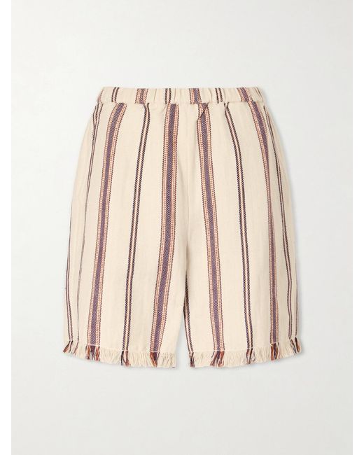 Alix Of Bohemia Natural Tillie Bark Frayed Striped Cotton And Linen-Blend Shorts