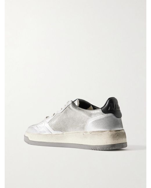 Autry Gray Super Vintage Distressed Leather And Suede Sneakers