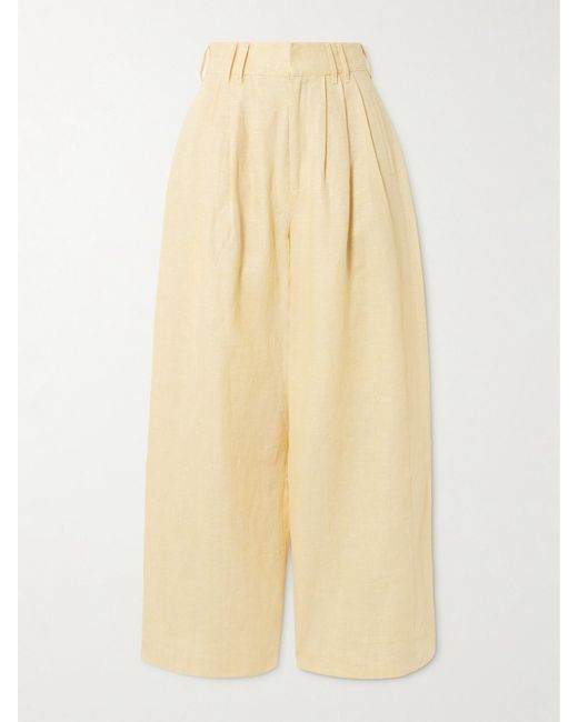 Posse Natural Parker Pleated Linen Wide-Leg Pants