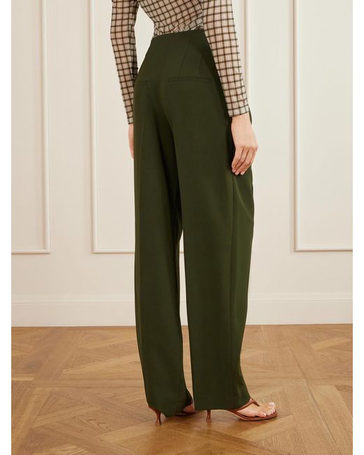 Veronica Beard Green Kenneth Stretch-Crepe Wide-Leg Pants