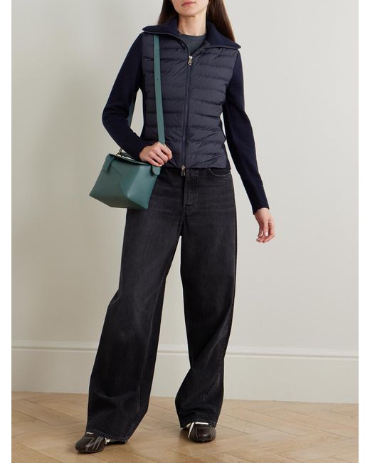 Moncler Blue Wool And Padded Quilted Shell Down Cardigan