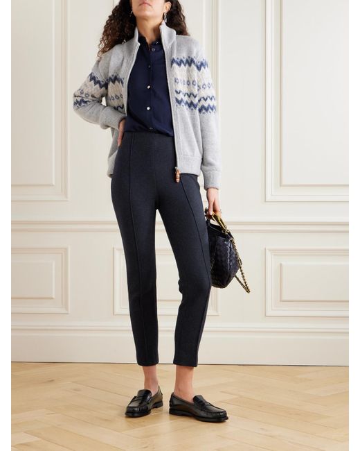 Loro Piana Blue Cropped Pleated Cashmere-Blend Skinny Pants