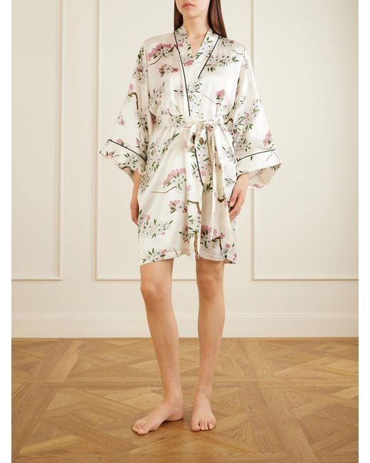 Olivia Von Halle Natural Mimi Belted Printed Silk-Satin Robe