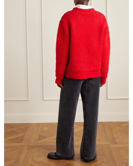 Stella McCartney Red Oversized Distressed Jacquard-Knit Wool-Blend Fleece Sweater