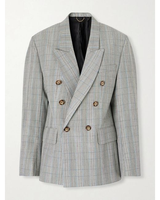 Victoria Beckham Gray Double-Breasted Checked Wool Blazer