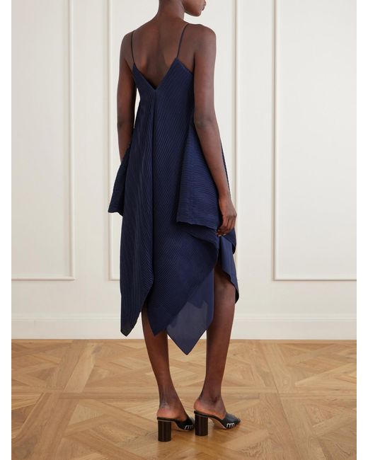 J.W. Anderson Blue Tiered Asymmetric Pleated Crepe De Chine Mini Dress