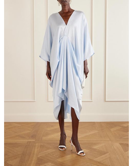 Camilla Blue Draped Silk-Satin Kaftan