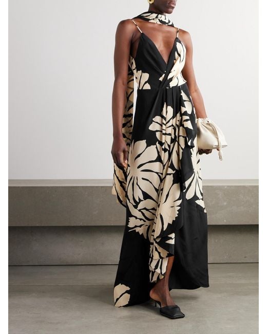 Robe Longue En Soie À Imprimé Fleuri Et À Volants Santa Cruz Johanna Ortiz en coloris White