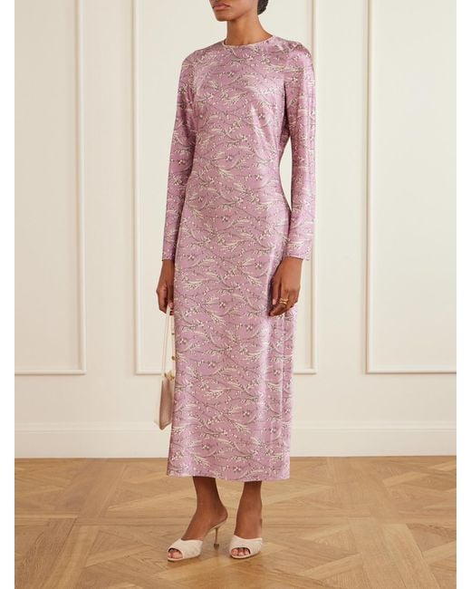 Veronica Beard Pink Gemma Floral-Print Silk-Blend Satin Maxi Dress