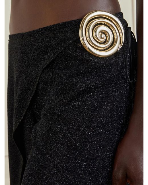 Oseree Blue Lumiere Embellished Lurex Wide-Leg Pareo Pants