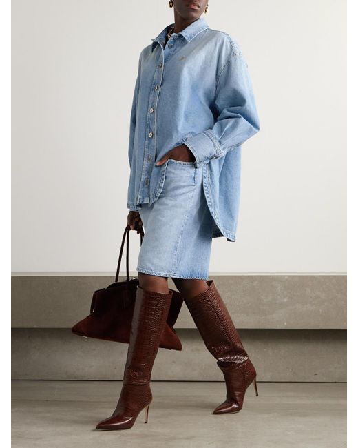 The Attico Blue Oversized-Jeanshemd Mit Logostickerei