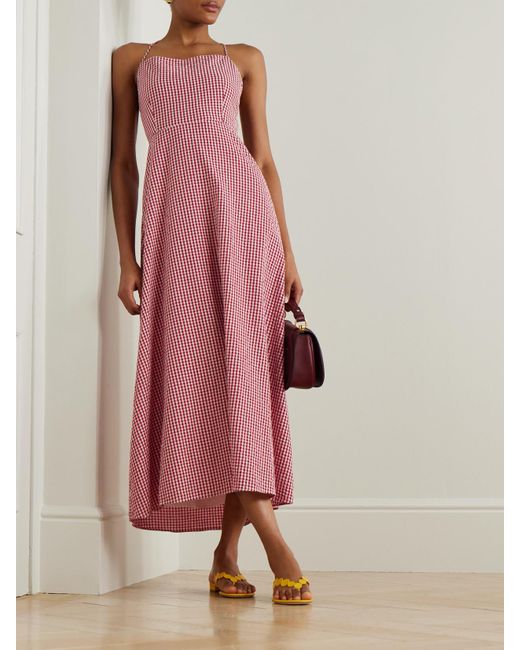 Robe Longue Dos Ouvert En Crépon De Coton Vichy Lori Posse en coloris Pink