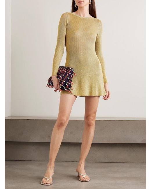 STAUD Nikitta Metallic Knitted Mini Dress in Yellow | Lyst
