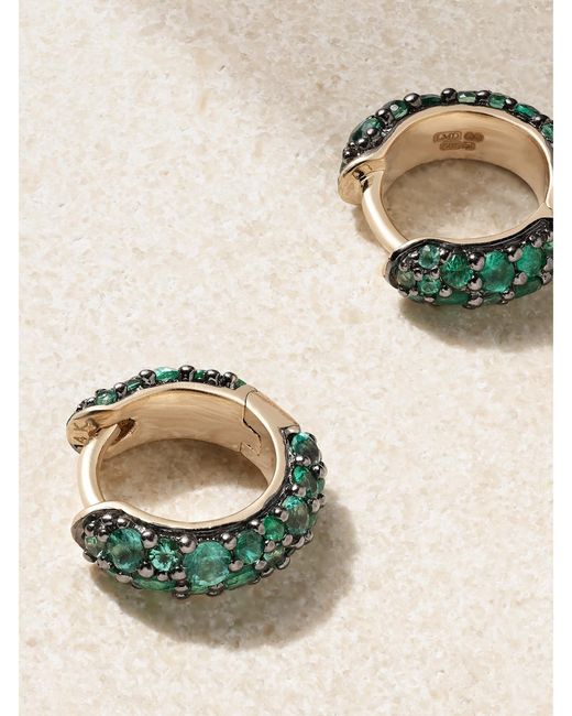 Lucy Delius Natural Chubby Rhodium-Plated 14-Karat Recycled Emerald Hoop Earrings