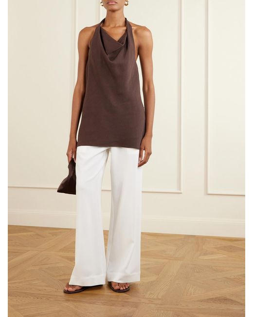 Leset White Arielle Crepe Wide-Leg Pants