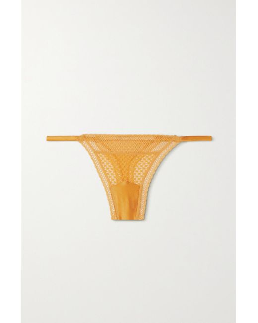 Else Yellow Bella Satin-trimmed Stretch-lace Thong