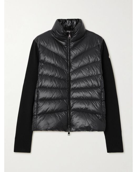 Moncler Black Wool And Shell Quilted Down Jacket