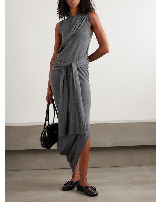 J.W. Anderson Gray Tie-Detailed Wrap-Effect Knitted Maxi Dress