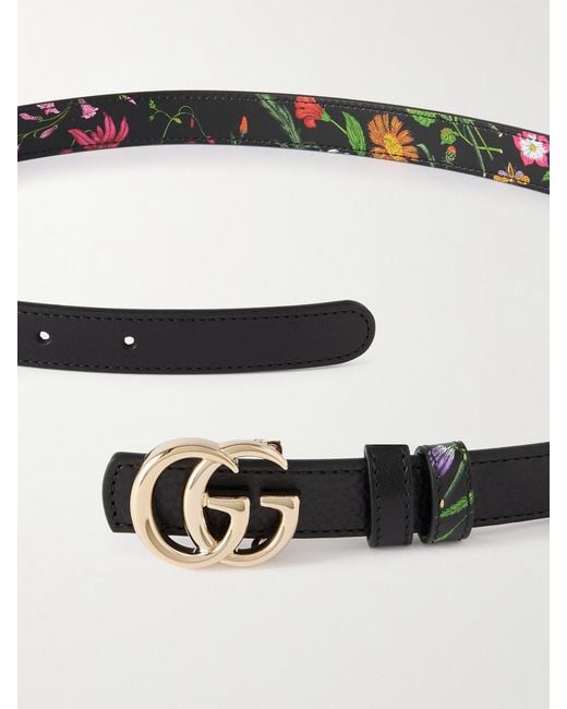 Gucci Multicolor Marmont Reversible Floral-Print Leather Belt