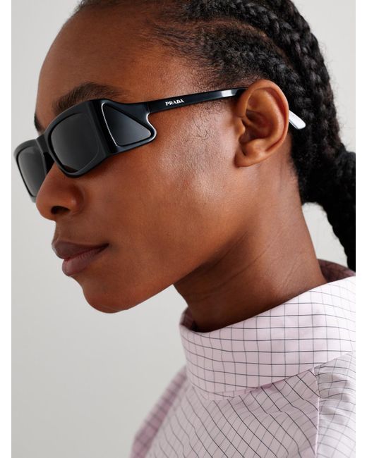 Prada Black Rectangular-Frame Acetate Sunglasses