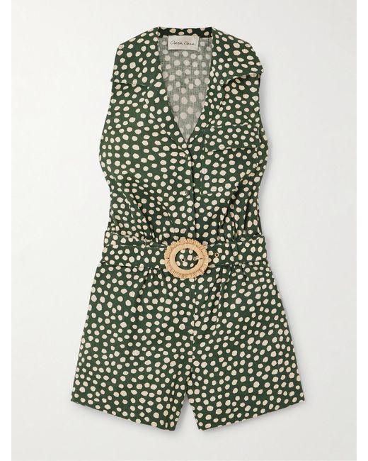 Combi-Short En Lin À Pois, Plis Et Ceinture Yuki Cara Cara en coloris Green