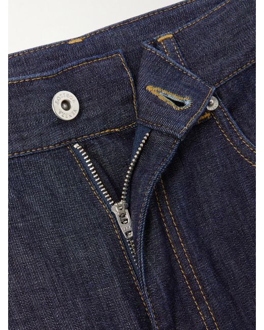 Bottega Veneta Blue Intrecciato Suede-Trimmed Mid-Rise Straight-Leg Jeans
