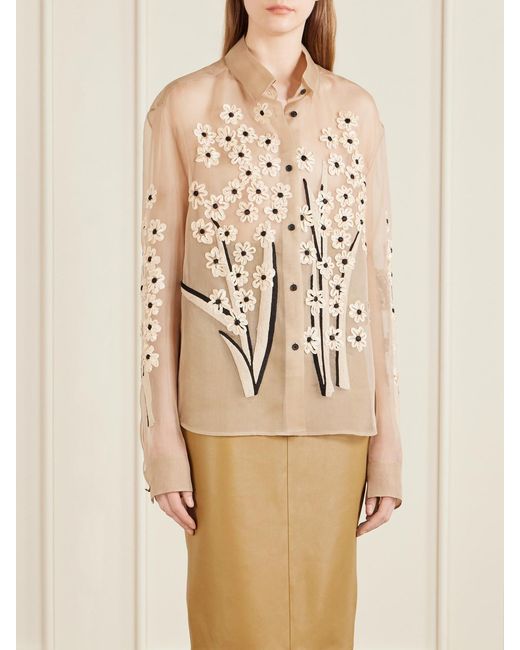 Khaite Natural Appliquéd Embroidered Silk-Organza Shirt