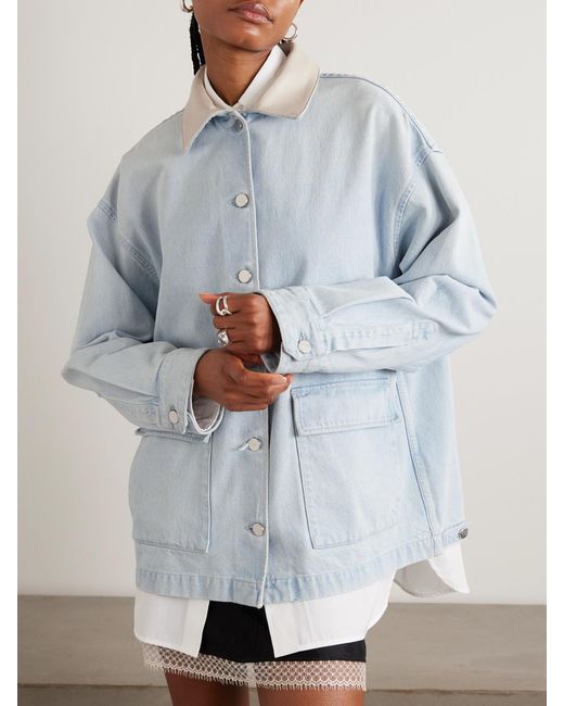 Agolde Blue Maria Mcmanus Oversized Leather-Trimmed Denim Jacket